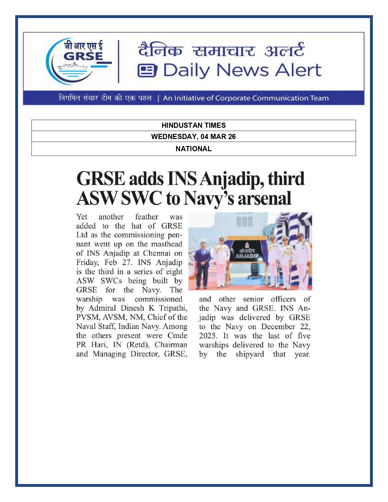  Press Coverage: 04 MAR 26: HINDUSTAN TIMES 